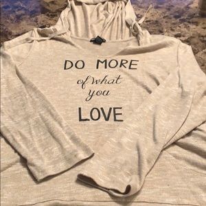 Lightweight beige pull-over sweatshirt with saying